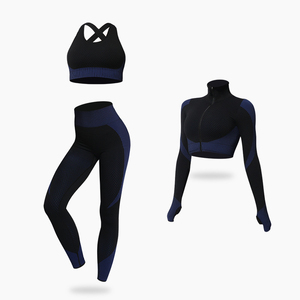 Venta al por mayor Fitness Yoga Wear Crop Top Leggings de cintura alta Trajes deportivos Entrenamiento sin costuras Mujeres Gimnasio Conjuntos - Product Image 2