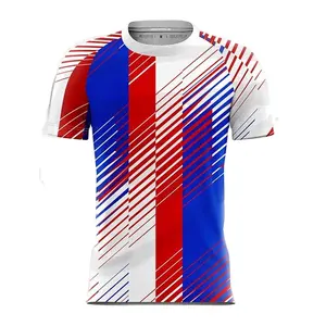 Camisetas de fútbol de equipo de panel de poliéster con cuello redondo azul cielo y Negro diseño personalizado para hombres y mujeres jersey de uniforme al por mayor