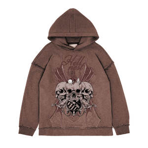 Sweat à capuche premium tendance en molleton de coton, effet vieilli, couleur unie, respirant, coupe classique, avec logo personnalisé, pour hommes et femmes, vente en gros, 100% coton - Product Image 1