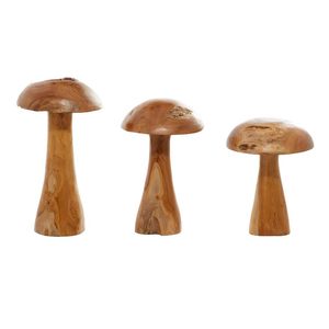 Set of 3 Teak Wood <b>Mushroom</b> Handmade Live Edge Sculpture with Natural Smooth Brown Home Patio Garden <b>Decorative</b> Objects - Product Image 3