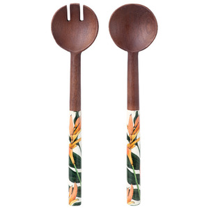 Juego de servidor de ensalada de madera con mango de resina blanca 2024 de alta calidad, cuchara mezcladora, artesanía india, diseño de incrustaciones, juegos de cucharas para la cena - Product Image 2