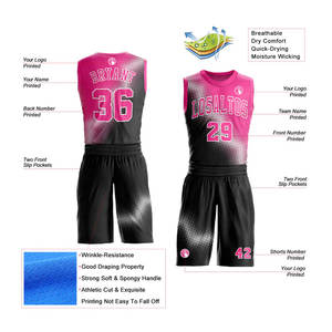 Uniforme d'équipe de basketball imprimé par transfert thermique OEM, taille plus, sans manches, 100% polyester, confortable, personnalisé pour adultes américains - Product Image 4