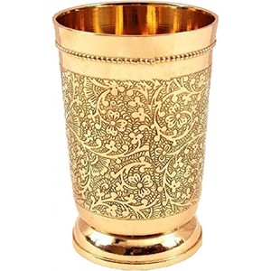 Gobelet à Mint Julep en laiton de designer, gaufré, capacité 10 onces, design moderne, écologique et portable avec poignée - Product Image 1