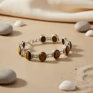 Bracelet en argent 925 vintage avec œil de tigre pour femmes, bijoux statement en forme de croix, perle d'eau douce, diamant, plaqué or rose rhodié - Product Image 1