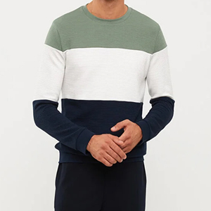 Venta al por mayor poliéster/algodón hombres cuello redondo sudaderas bloque raya Color 3D bordado peso pesado ecológico Casual invierno - Product Image 3