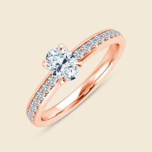 Bague ovale en micro-diamants Solidcast avec diamant ovale de laboratoire de 0,3 carat F-VS en or massif 14 carats, produit authentique - Product Image 2