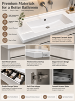 Rak Dinding Kamar Mandi Modern dengan Kabinet Kayu Solid, Wastafel Keramik, Cermin Pintar 800/900/1000mm Siap Kirim