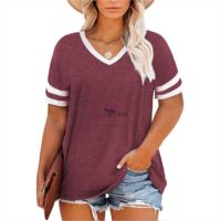 Tops de talla grande para mujer, camisetas de manga corta con cuello de pico, túnica de Color, camisetas informales a rayas