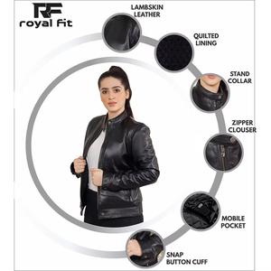 Chaqueta Bomber de gran tamaño marrón hecha a mano para mujer, chaqueta de cuero genuino de piel de cordero, ropa de invierno informal, chaqueta de cuero genuino para mujer - Product Image 4