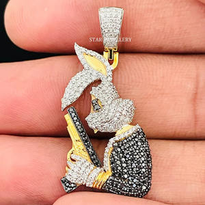 Colgante de conejo de diamante natural de oro macizo de 10K con joyería fina de pistola. - Product Image 4
