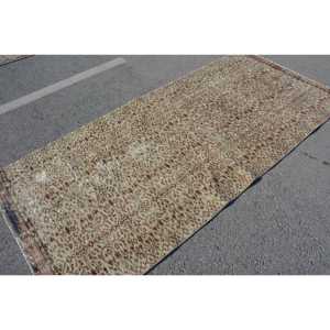 4x8.5 ft Turkish Vintage Rug, Area Rug, <b>Brown</b> Red Abstract <b>Wool</b> Rug - Product Image 4