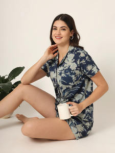 Ensemble de pyjama décontracté en coton pour femmes, imprimé à la main, floral, léger, manches courtes, vêtements de nuit doux, séchage rapide, respirant - Product Image 6