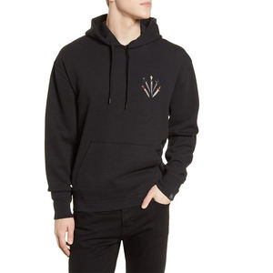 เสื้อสวมหัวมีฮู้ดลำลองมีฮู้ดขนแกะสีดำมีกระเป๋าด้านหน้าดีไซน์ดาบปักและฮู้ดปรับได้สำหรับฤดูหนาว - Product Image 1