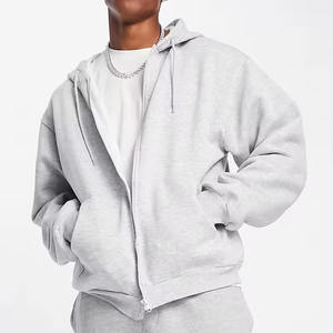 Sweat à capuche zippé pour homme en coton épais de haute qualité, grande taille, très vendu, couleur unie, épaules tombantes, coupe oversize, hiver, séchage rapide - Product Image 3