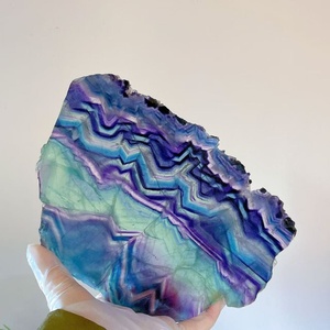 Vente en gros de tranches de fluorite arc-en-ciel naturelle polies, fluorite colorée à bandes, et dalles brutes de cristal de quartz pour la décoration - Product Image 5