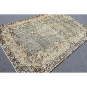 Alfombra de área turca vintage de 6x9 pies, beige y marrón diseño clásico de retazos, rectángulo de lana grande con respaldo de látex para habitación de adolescentes - Product Image 2