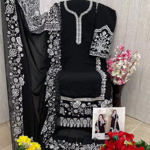 Elegante moda pesada Georgette Shalwar Kameez Jari bordado secuencia puntada seda Dupatta Organza Patchwork para fiestas de invierno - Product Image 1