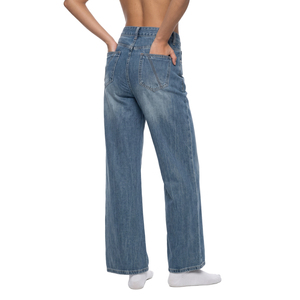 <b>Women's</b> High Waist <b>Baggy</b> Wide Leg <b>Jeans</b> Vintage Wash Denim Pants with Bow Decoration - Product Image 5
