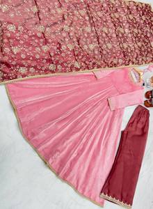 Mới đến lễ hội tuyệt vời mặc áo choàng anarkali dài chiều dài bột dupatta georgette vải viền vàng thường xuyên salwar kameez - Product Image 4