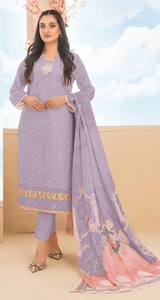 Salwar Kameez Formal para Mujer en Algodón Cambray Puro con Bordado Multihilo de Lentejuelas de 3mm, Secado Rápido, Semi-Confeccionado - Product Image 3