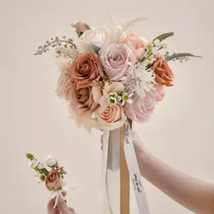 婚礼花束鲜花装饰风格活动派对耐用精致婚礼花束-黄油薄荷越南制造