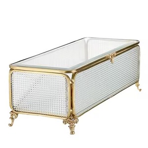 Boîte de rangement pour bijoux en verre avec cadre en métal doré, organisateur de rangement pour la maison pour bijoux et accessoires - Product Image 2