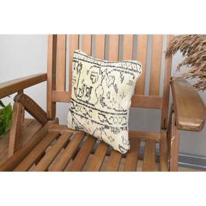 Luxe 18x18 Beige Kilim Patchwork Laine Oreiller 12x12 Pouces Rustique Imprimé Floral Coussin pour Literie Plancher Portable Tissé - Product Image 3