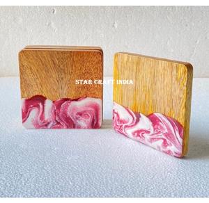 Vente chaude Bois Résine Époxy Coaster Haute Qualité Naturel Tasse Boisson Rond Carré En Bois Coaster - Product Image 1