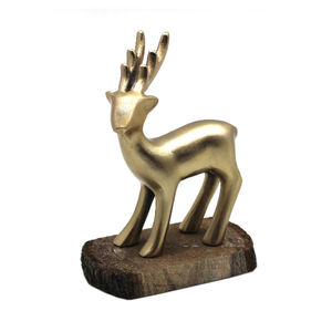 Reno de Metal clásico con Base de madera rectangular Aluminio y madera Latón decorativo de Navidad Acabado EPL para decoración del hogar - Product Image 3