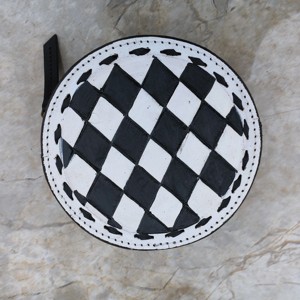 Noir et blanc forme ronde cercle 100% cuir véritable matériel croix corps épaule fermeture à glissière cantine sacs à bandoulière pour les femmes - Product Image 5