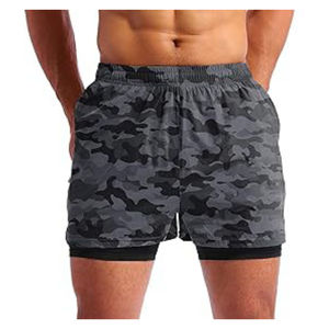 กางเกงขาสั้นผู้ชายสองชั้น กางเกงขาสั้นกีฬา 2-in-1 แห้งเร็ว ระบายอากาศได้ เหมาะสําหรับการวิ่งและฟิตเนส - Product Image 2