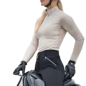 Chất Lượng Cao Trang Phục Nữ Cưỡi Ngựa Cơ Sở Lớp Skinny Phù Hợp Với Thể Thao Dài Tay Áo 1/4 Zip up Cưỡi Ngựa Cơ Sở Lớp Chạy Quần Áo - Product Image 3