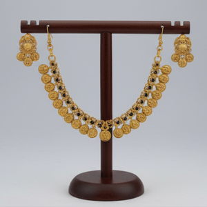 Exquisite Temple Jewellery Coin Set 62gm Traditional Indian Gold Plated <b>Necklace</b> <b>and</b> <b>Earrings</b> Perfect for Festivals <b>and</b> Weddings - Product Image 1