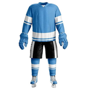 Conjuntos de uniformes de hockey sobre hielo con logotipo personalizado de diseño OEM de fábrica, impresión sublimada, número de nombre, 100% poliéster, secado rápido, transpirable - Product Image 1