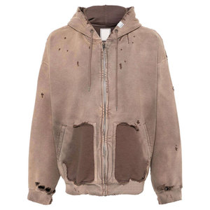 เสื้อฮู้ดดี้ผู้ชายลายโลโก้แบบกำหนดเอง ล้างสีแบบแอซิดวอช สไตล์วินเทจขาดๆ แบบโอเวอร์ไซส์ สตรีทแวร์ ไซส์ผู้ใหญ่ - Product Image 1