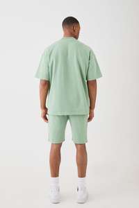 Vente en gros de nouveaux t-shirts et shorts 2 pièces surdimensionnés personnalisés couleur sauge pour hommes, tenue de sport et d'entraînement, t-shirts et shorts de plage pour hommes - Product Image 2