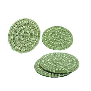 Sparkling <b>Silver</b> Classic Eco-Friendly 5mm Thick 4 Inch Beaded <b>Coaster</b> Set 6 Pieces Round Glass Beads Table <b>Placemats</b> - Product Image 5