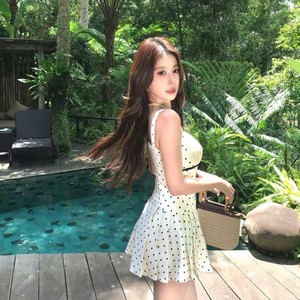 Robe trapèze vintage sans bretelles en satin tissé à pois, taille naturelle, longueur thé, avec détail nœud, pour femme, mignonne, été - Product Image 3