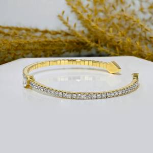 Bracelet manchette en or jaune 14 carats coupe marquise micro pavé diamant blanc naturel fabricant de bijoux fins Bracelet manchette ouvert Bracelet - Product Image 2