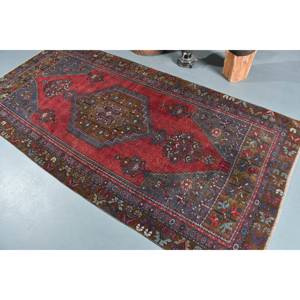 Alfombra turca vintage, diseño de retazos clásico rojo y azul, 4x8,5 pies, área grande de lana, látex para adolescentes, alfombra para habitación de pasillo - Product Image 4