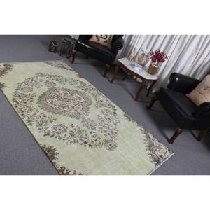 พรมขนสัตว์สีเขียวเบจ4.1 x 7.8ft แบบดั้งเดิมพรมตุรกีสี่เหลี่ยมผืนผ้าเย็บปะติดปะต่อกันสำหรับห้องโถงห้องนอนน้ำยาง - Product Image 4
