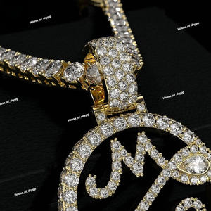 Pendentif personnalisé avec initiale, chaîne tennis en argent 925 avec diamants de type moissanite, charme en alphabet glacé, bijoux tendance - Product Image 4