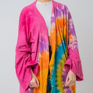 Magnifique kimono en coton pour femme, nouvelle robe d'été, chic bohème, longueur au sol, look de vacances, teinture unie naturelle - Product Image 4