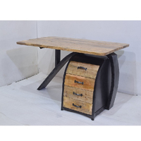 Bureau d'étude en bois de manguier et fer avec pieds demi-ronds et quatre tiroirs de rangement pour usage domestique ou professionnel