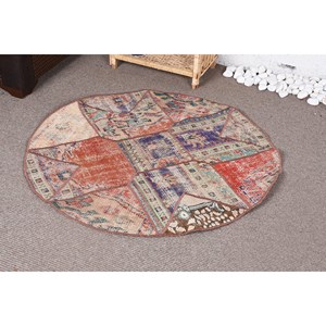 Alfombra de lana Bohemia vintage de gran tamaño 9x12, diseño de retazos rojo y azul para entrada o pasillo con respaldo de látex - Product Image 3