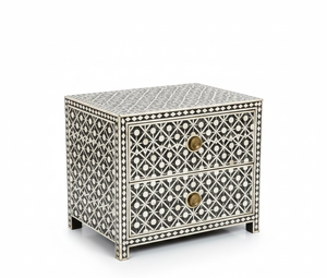 Premium Bone Inlay Nightstand <b>Cabinet</b> Handcrafted <b>Wooden</b> <b>Bedside</b> Table Elegant Floral Pattern Bedroom Furniture at lowest prices - Product Image 1