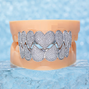 Personalizada forma de corazón Hip Hop 925 Starling plata Moissanite diamante dientes Grillz personalizado ZigZag ajuste diamante Grillz - Product Image 1