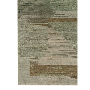 Tapis en laine et soie de bambou noué à la main Kavi Green, collection Afterglow - Motif géométrique pour usage domestique Eskm-12 - Product Image 4