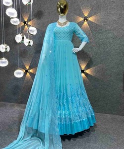 Vestido de trabajo de secuencia bordada de Georgette de diseñador tradicional indio con ropa de boda Dupatta precio más bajo mercado étnico Suart Apparelgarment Gharara - Product Image 3