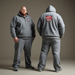 Chándal de lana de talla grande de algodón 100% con cremallera completa para hombre, logotipo personalizado/capucha y pantalones acampanados, chaqueta transpirable y traje para correr - Product Image 3